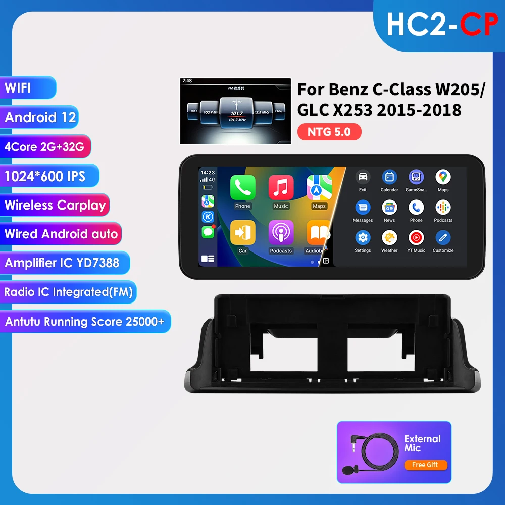 OSSURET 10,25" Autoradio für Mercedes BenzC-Klasse W204 S204 W205 Auto Intelligente Systeme Multimedia Player 2din Carplay Android Auto GPS 6