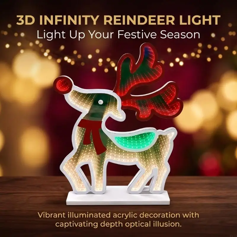 LED Reindeer Christmas Accent Light with Layered Acrylic Design, 5V USB Power, and Freestanding Base for Indoor Tabletop M4YD