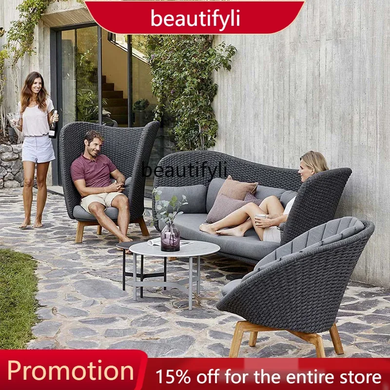 

X188 Nordic outdoor leisure sofa indoor and outdoor rattan tables and chairs, hotel, open-air balcony solid wood LT