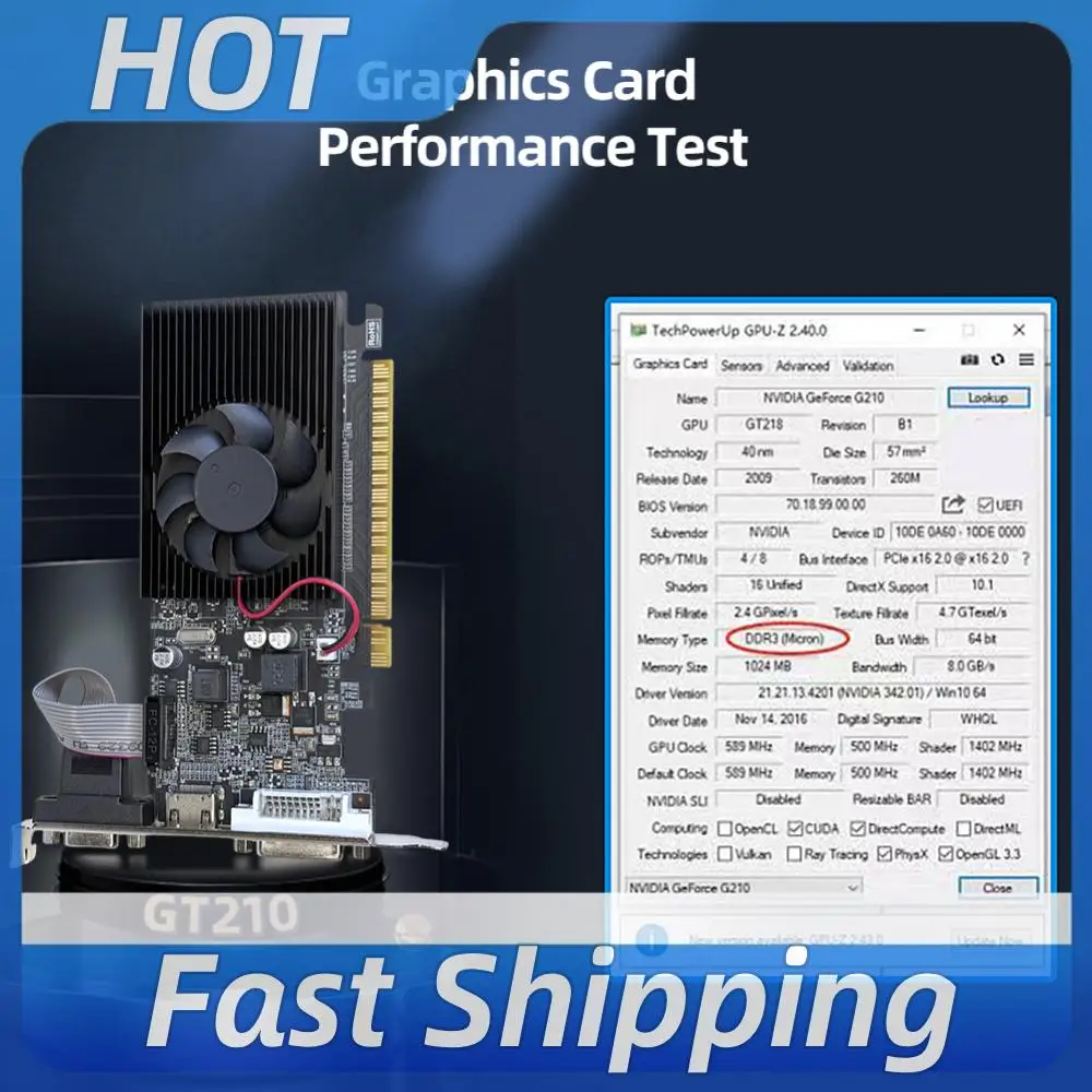 GT210 1G Gaming Graphics Card with DVI VGA HDMI-Compatibe Port Low Profile Graphics Card PIC Express2.0 for PC Gaming