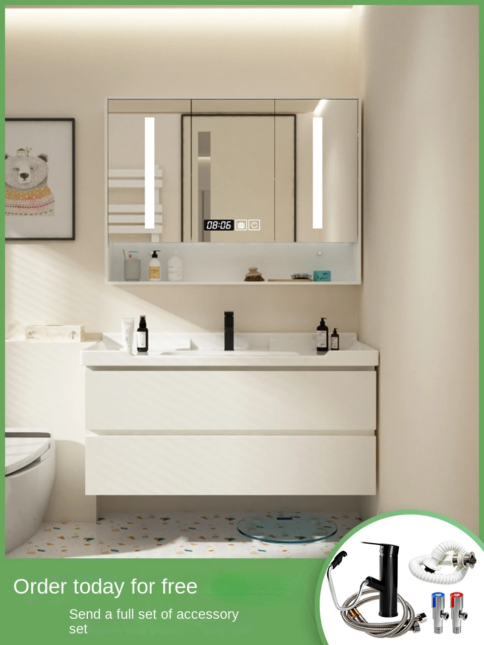 White bathroom cabinet combination washstand basin cabinet bathroom washstand modern simple ceramic integrated basin