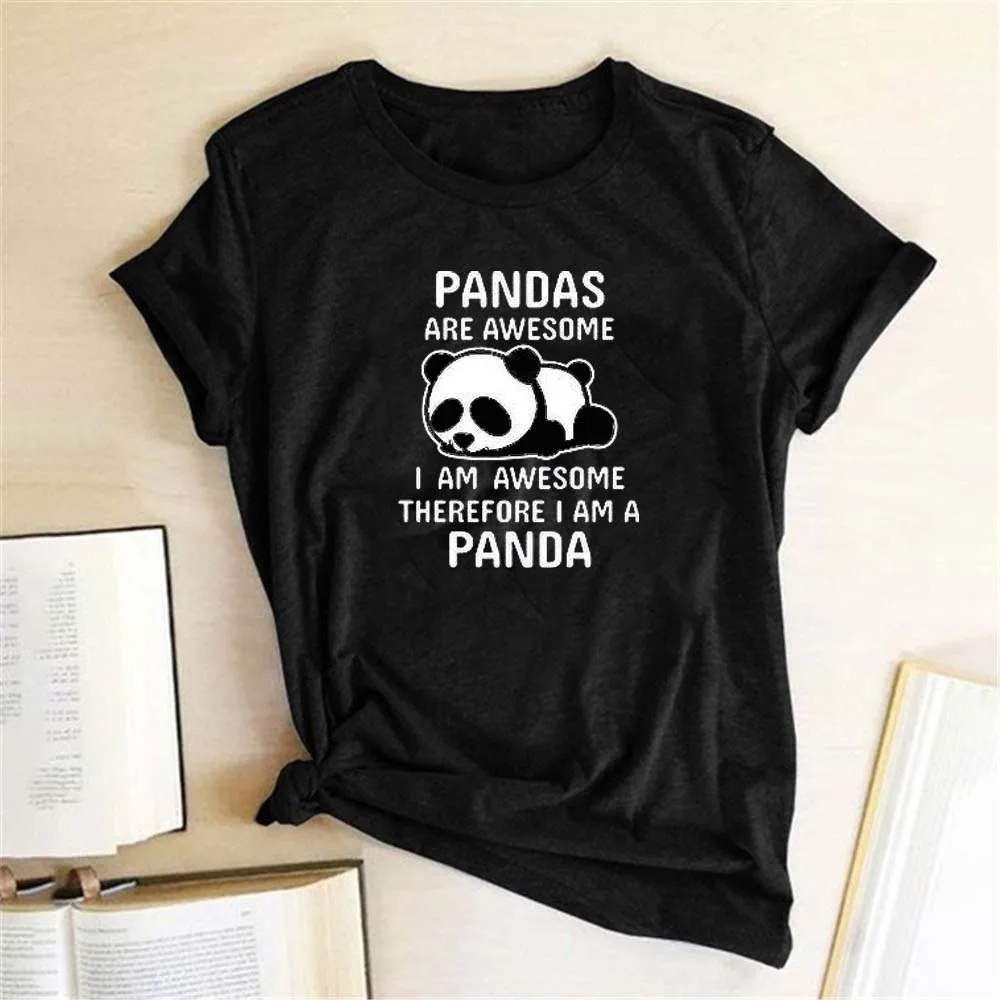 

Seeyoushy Pandas Are Awesome I Am Awesome Therefore I Am A Panda Fun Printed Top Summer Women's Casual Short Sleeve T-shirt Tops