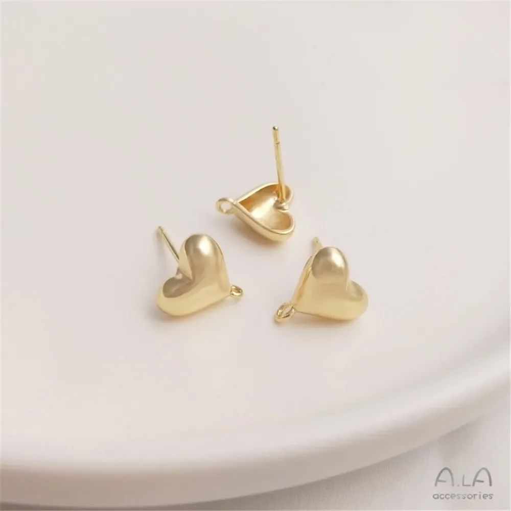 14K gold plated three-dimensional love shaped earrings with an opening 925 silver needle earrings diy earring material