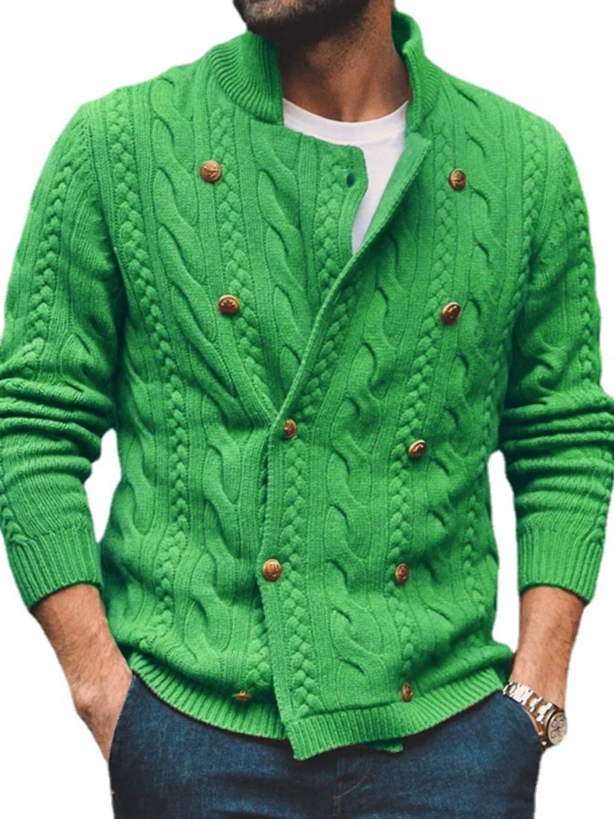 

Color f High Ne Knitted Sweater Youth Faion Autumn Winter Slim Fit Casual Sle Double Button Closure Cardigan