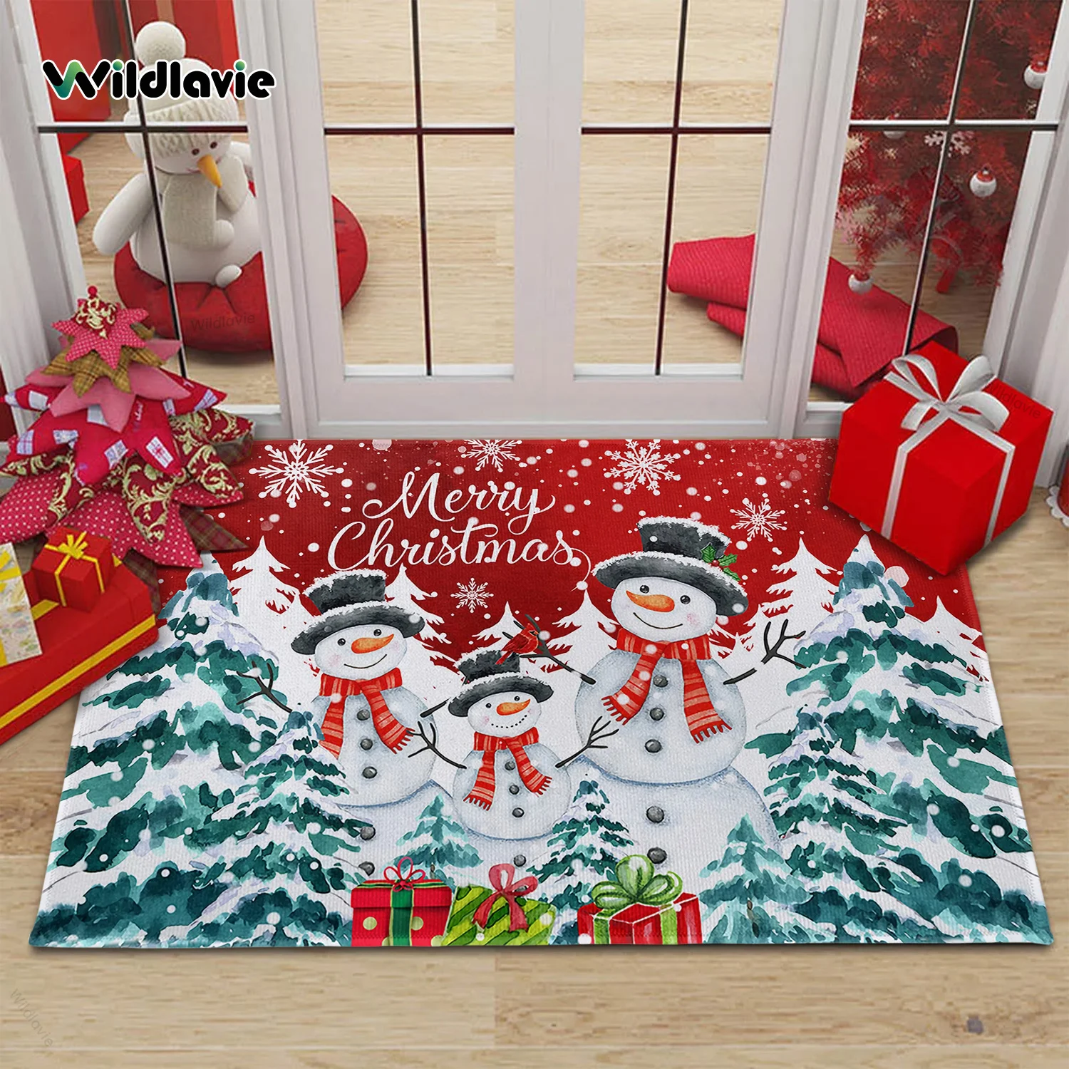 VIKAMA Christmas Atmosphere Decorative Rug Bedroom, Living Room, Entrance Hall Rug Stain-Resistant Doormat Home Furnishing