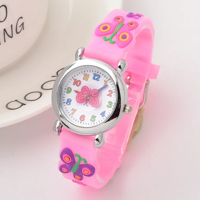 Uhr für Kinder 3d Cartoon Schmetterling Gummi Quarz Armbanduhr Studenten Mädchen bunte süße Uhren Jungen Geschenk Uhr relógio SLO LOP