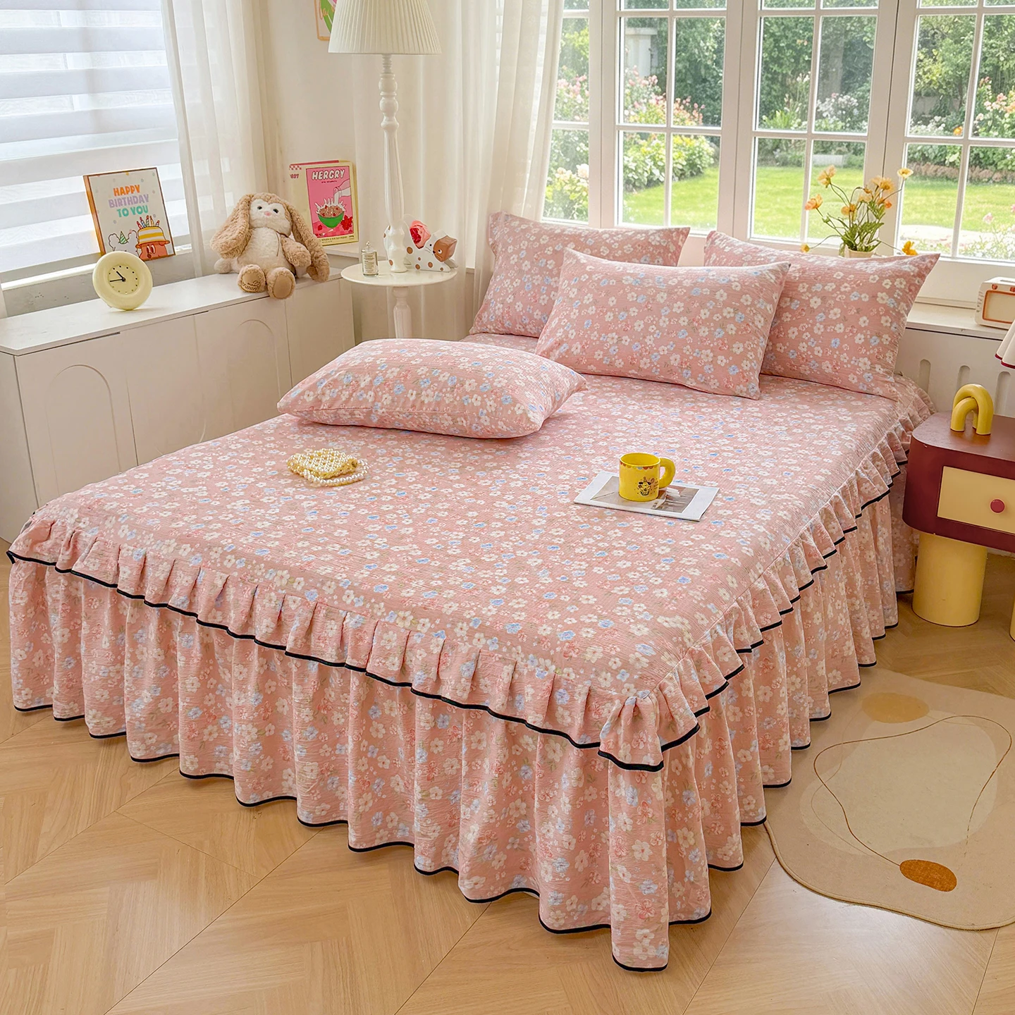 1pc Floral Style Bed Skirt colcha de cama casal with Ruffles Single/Queen/King Size Soft Bed Sheet Skirt Skin-Friendly 침대 스커트