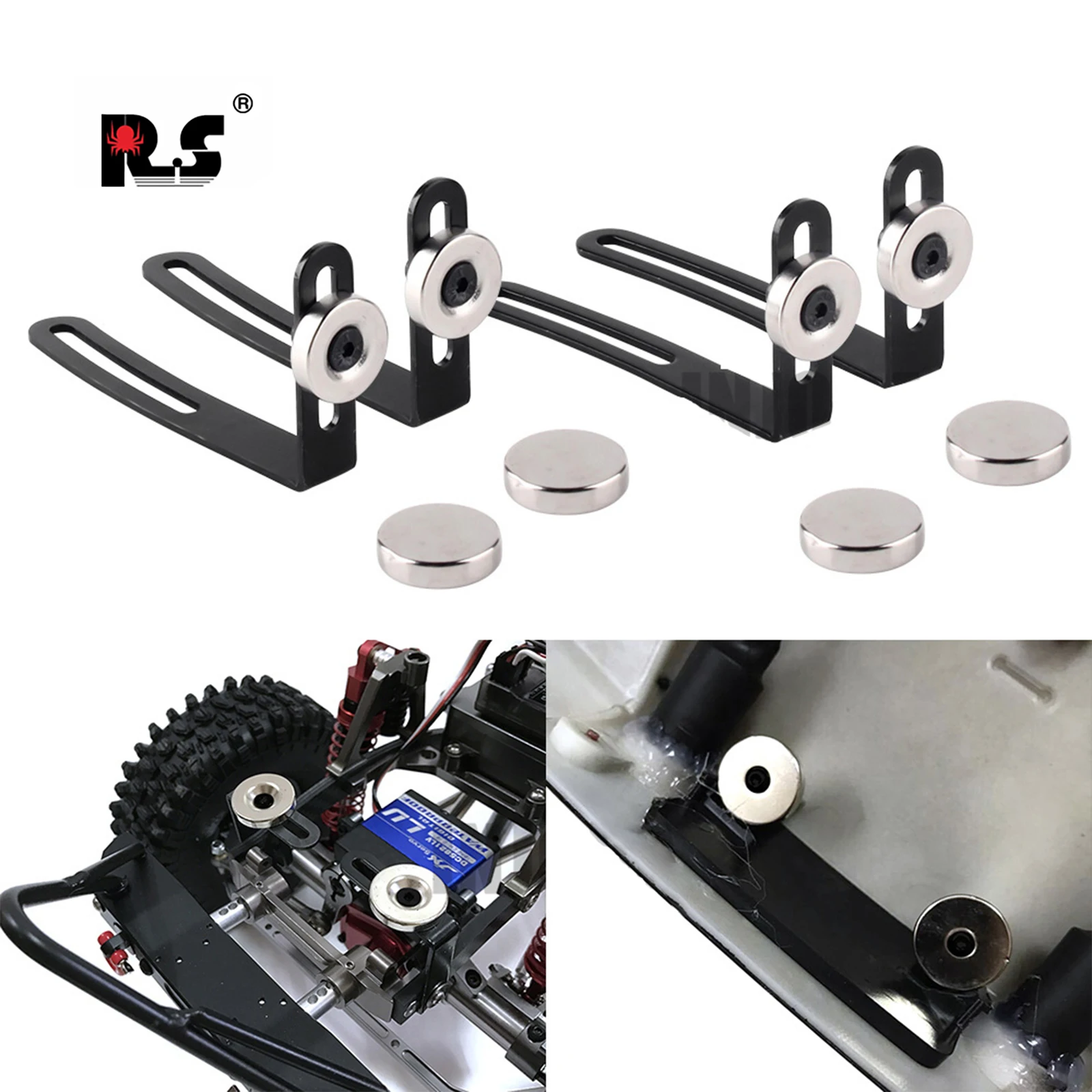 4PCS RC Car Body Posts Strong Magnet Mount with Clip for 1/10 RC Crawler Axial SCX10 TRX4 HSP HPI Tamiya Redcat Sakura