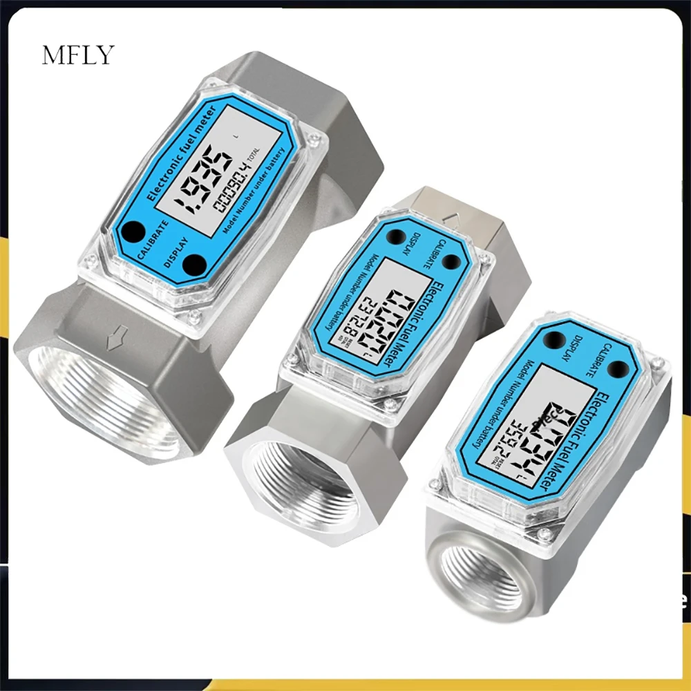 Digital Turbine Flow Meter Aluminum 3/4Inch1Inch1.5Inch2Inch Thread, Electronic Fuel Flow Meter for Water Diesel Liquid