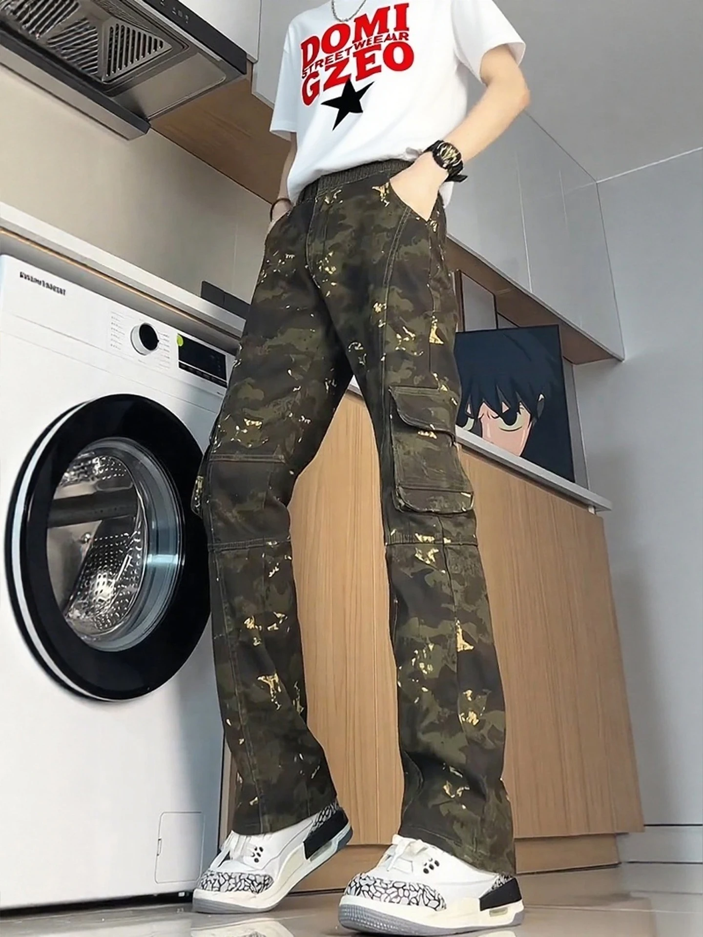 

High Waist Workwear Jeans Men's American Retro Tall Extended Narrow Straight Leg Pants Cargo Trousers