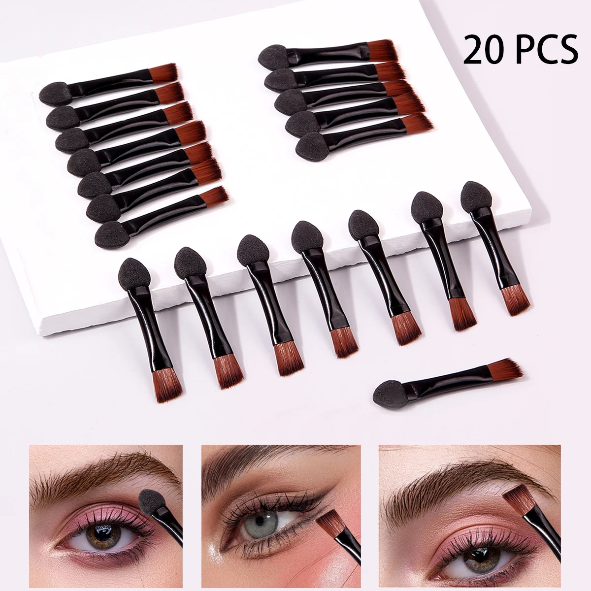 Toller Wert für 20 Stück! Mini-Lidschattenpinsel aus doppelköpfigem Schwamm für Anfänger, tragbare Version der Augenbrauenpinsel und Eyelinerpinsel