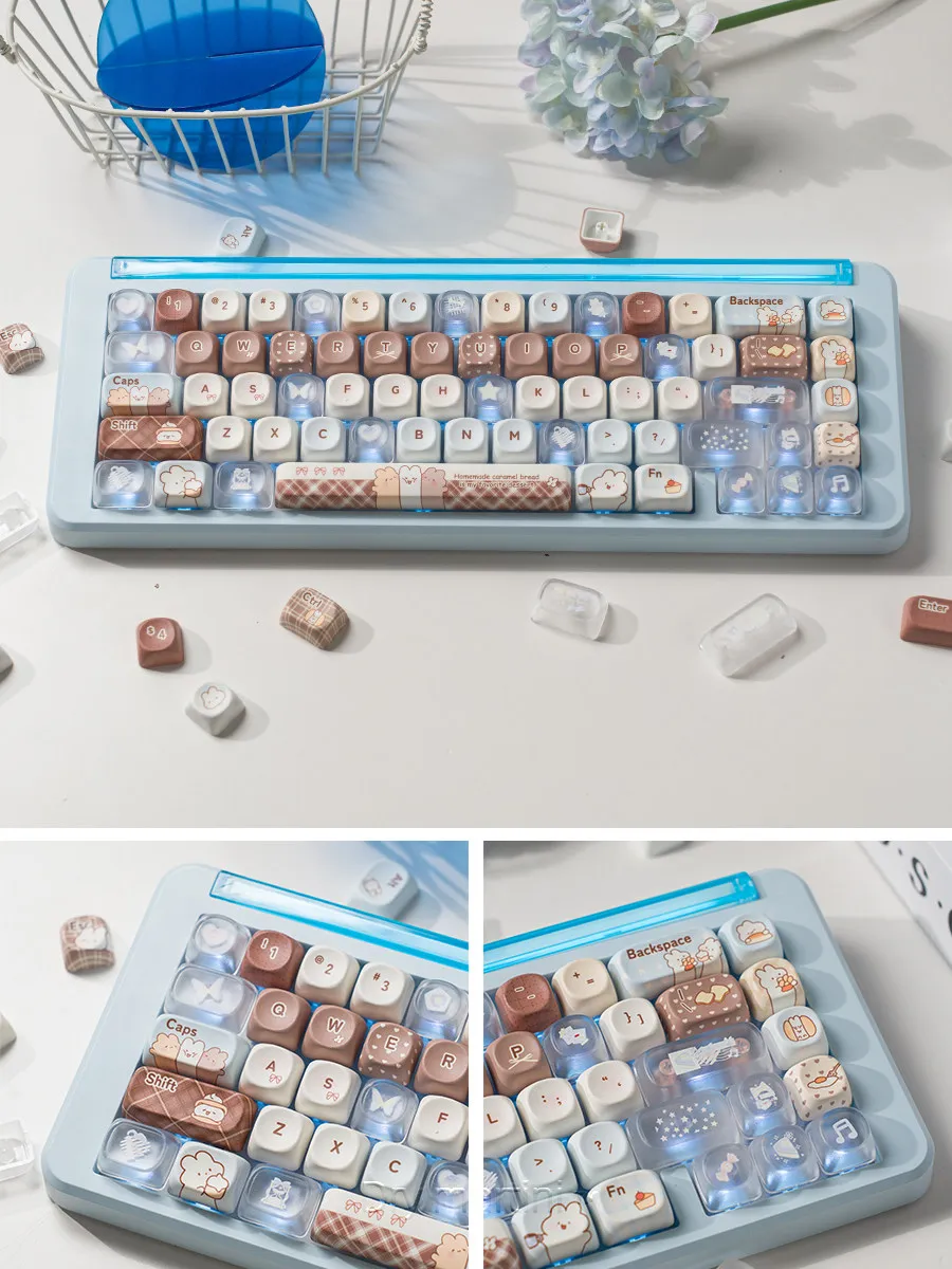 143 Keys Cute Bread Rabbit PBT Keys Cherry Keycaps Cute Gift for Dye Sublimation Mechanical Keyboard for Made68 Mad68 Wooting 60
