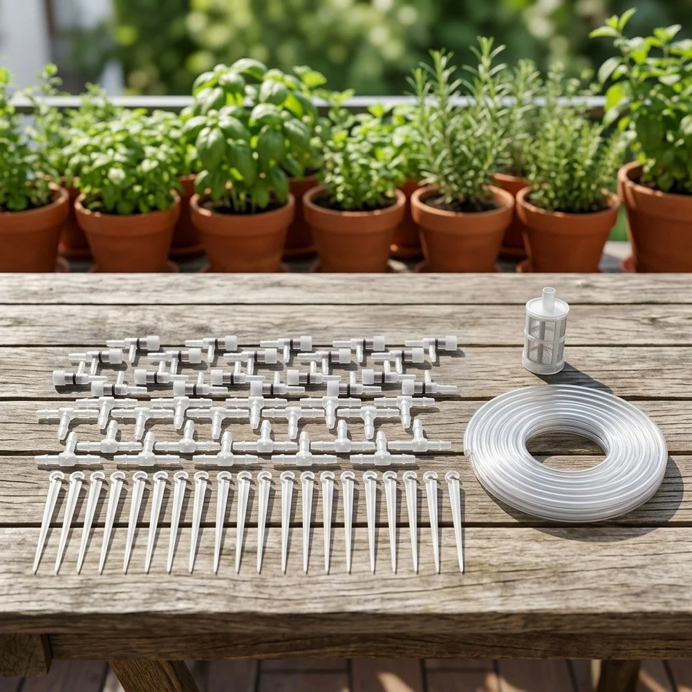 15m Drip Irrigation System for Potted Plants with For 20 Drippers For 20 T Connectors Plastic Tubing for Easy Garden Setup