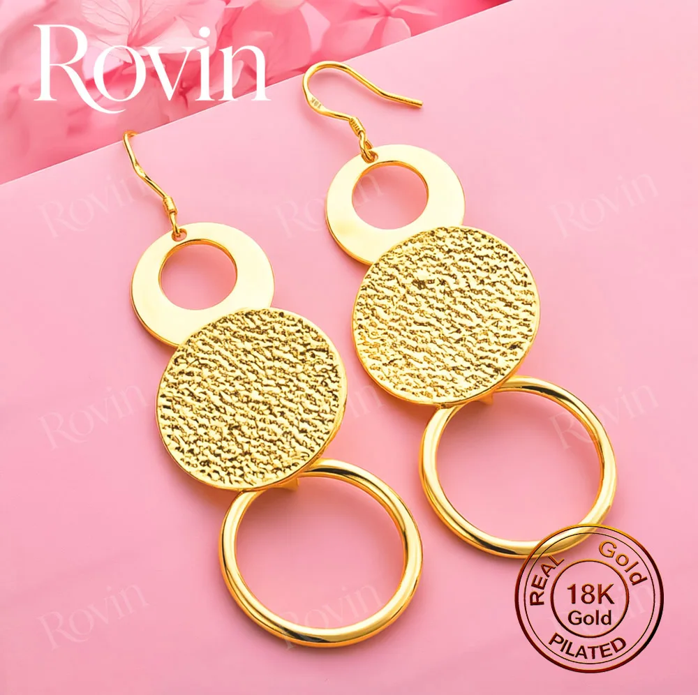 18K Gold Exquisite Three-Layer Geometric Disc Earrings – Stylish Jewelry for Weddings and Parties