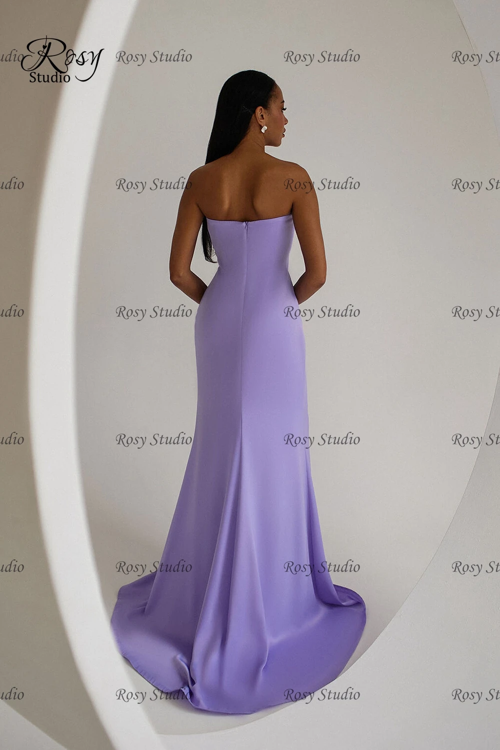 2024 Lavender Prom Dresses with Flower Strapless Side Slit Evening Gowns Mermaid Formal Satin Wedding Party Dress