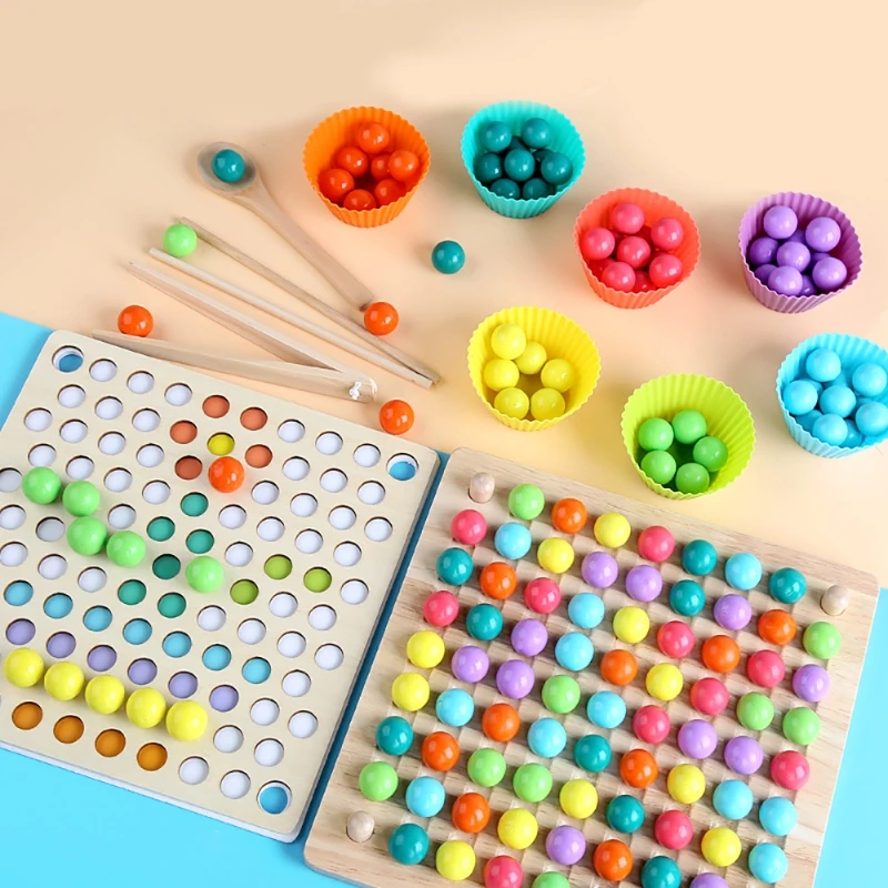 Bead puzzle set children's teaching aid bead puzzle game early education hand-eye coordination training wooden parent-child toy