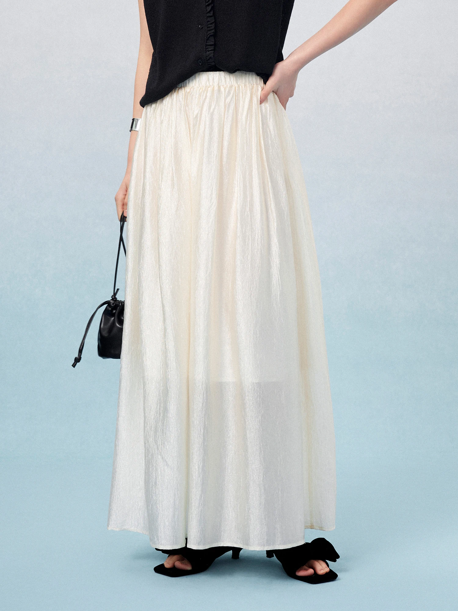 

Летняя юбка CLMX для повседневной носки, простая длинная юбка с эффектом мерцания, из смесовой ацетатной ткани, плиссированная, А-силуэт, миди