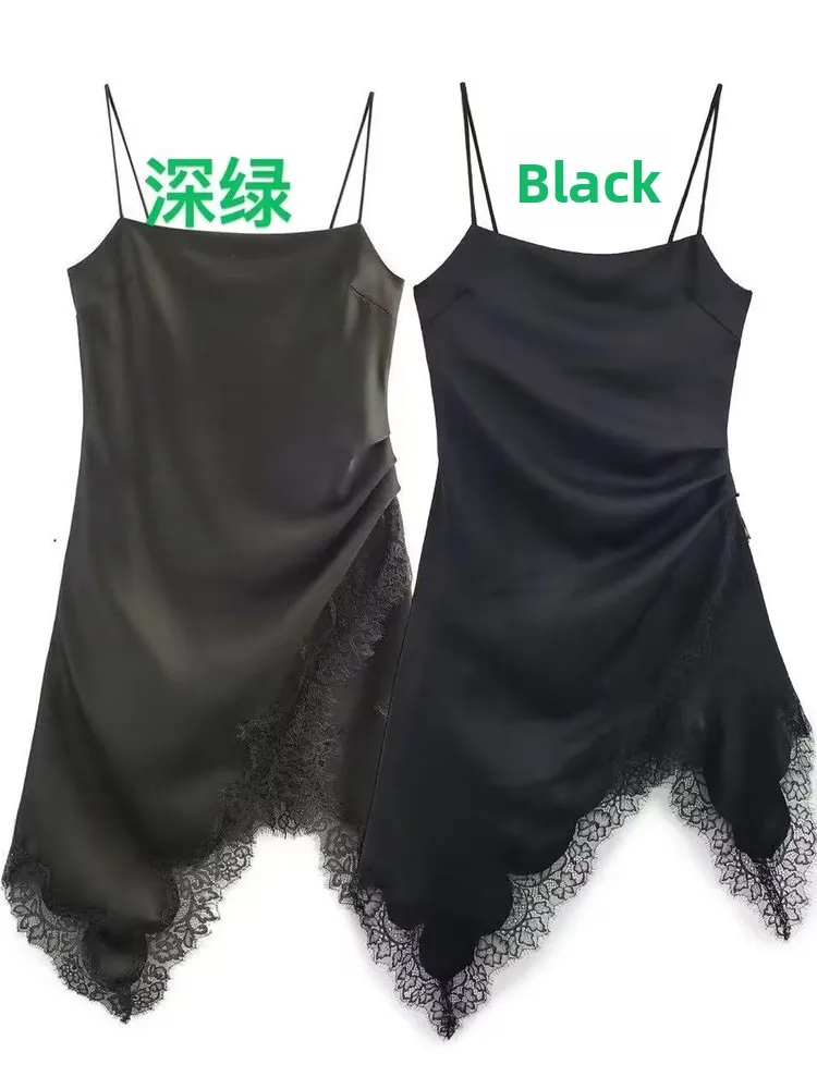 Soie Satin Texture dentelle insérer sangle haut français Sle coupe ajustée V Ne longue ligne décontracté femmes vêtements intérieurs Sle nouvel hiver 2025