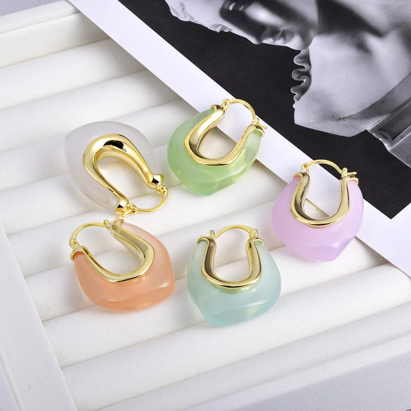 2024 French spring and summer new jelly color fashion personalized ear buckle niche design high-end earrings earrings women