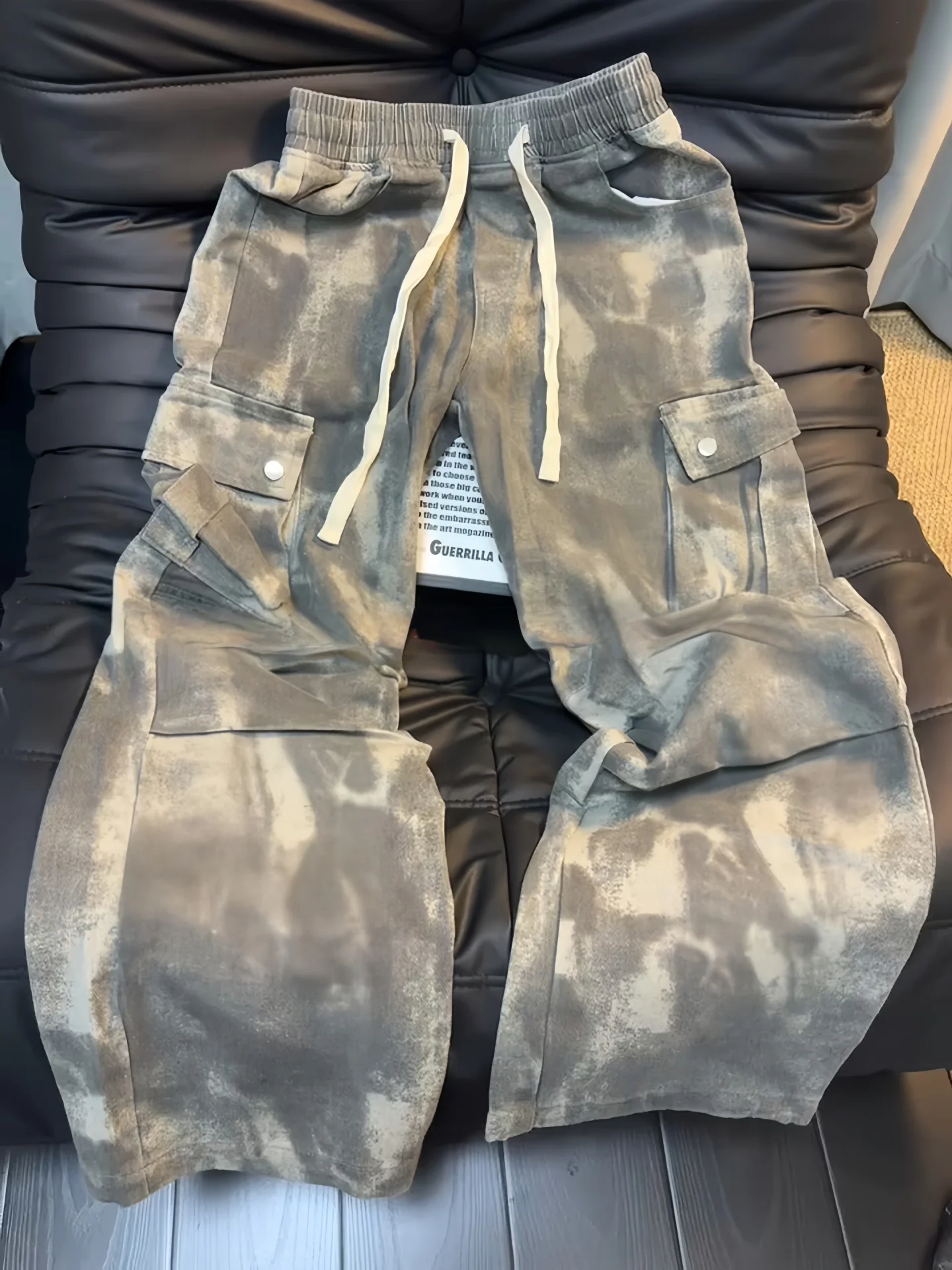 

American k Sle Camouflage Tie Dye Jeans Men Women Autumn Large ket Logging Work Pants Straight Leg Micro Flare Pants