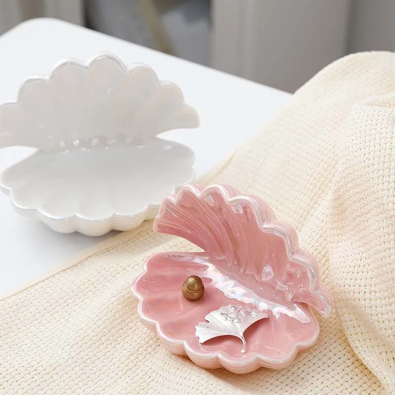 Ceramic Creative Shell Jewelry Tray, Earrings Ring Display Plate, Dressing Table Crafts, Small Ornaments