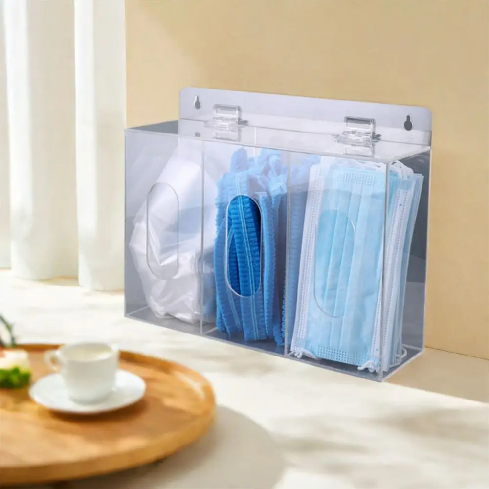 1/2/3 Grids Acrylic Glove Holder Wall Mounted Dustproof Glove Storage Box Space Saving with Lid Mask Dispenser Shoe Cover