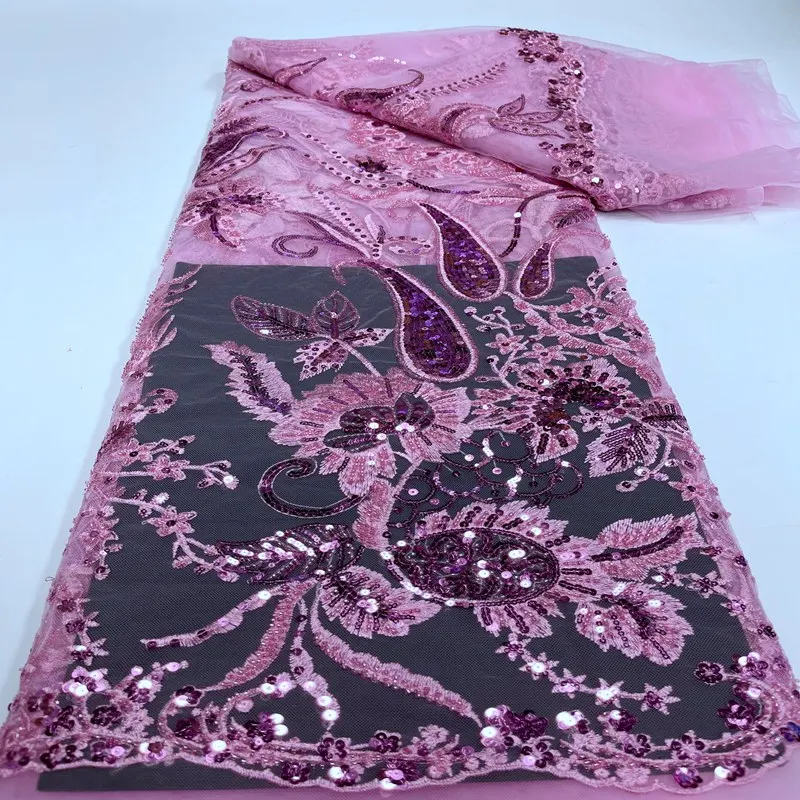 

Lovely Handmade Beaded Lace Fabric High Quality 2022 African French Mesh Tulle Lace Fabric for Nigerian Party Wedding ML8576