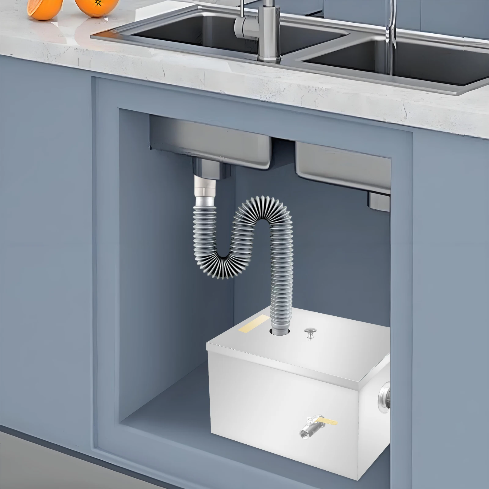 Edelstahl-Fettabscheider mit 4-Stufen-Filtration, 18-20L Kapazität, Automatische Abschaltung, Öl-Wasser-Separator für die Küche