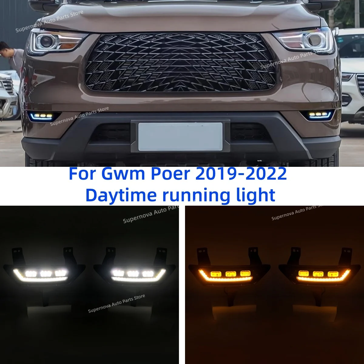 Fit for Gwm Poer 2019-2022 Daytime running light Modification LED Front fog lamp Decorative lights Three colors Automobile parts