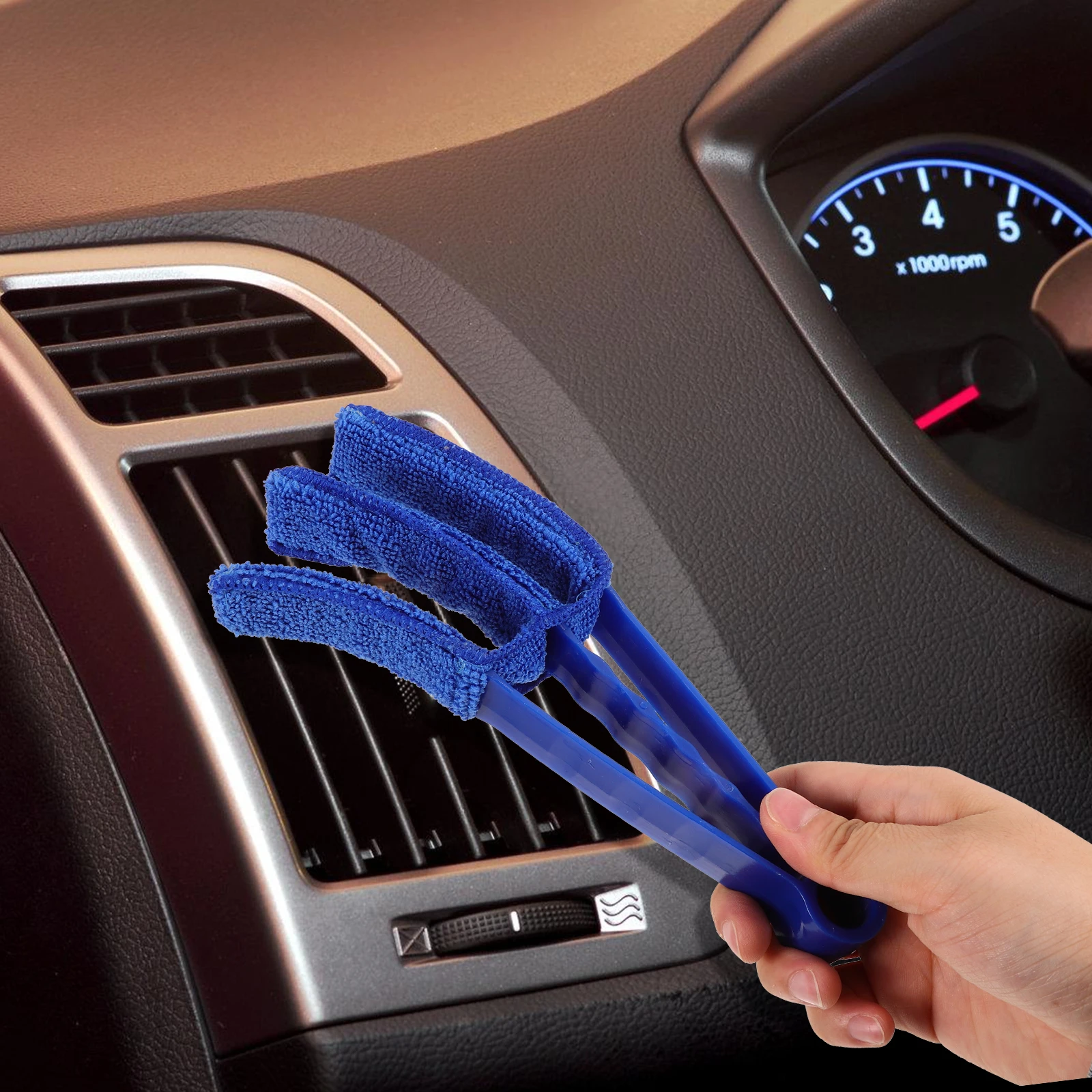

3pcs Cleaning Brush for Air Outlet Car Vent Green Gray Blue Soft Bristles Wide Application Interior Supplies Portable