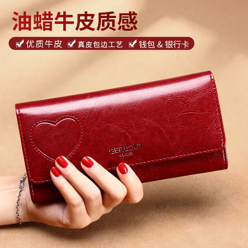 

Women's purse Long clutch bag Large capacity real pickup bag one multi-functional vintage cowhide wallet