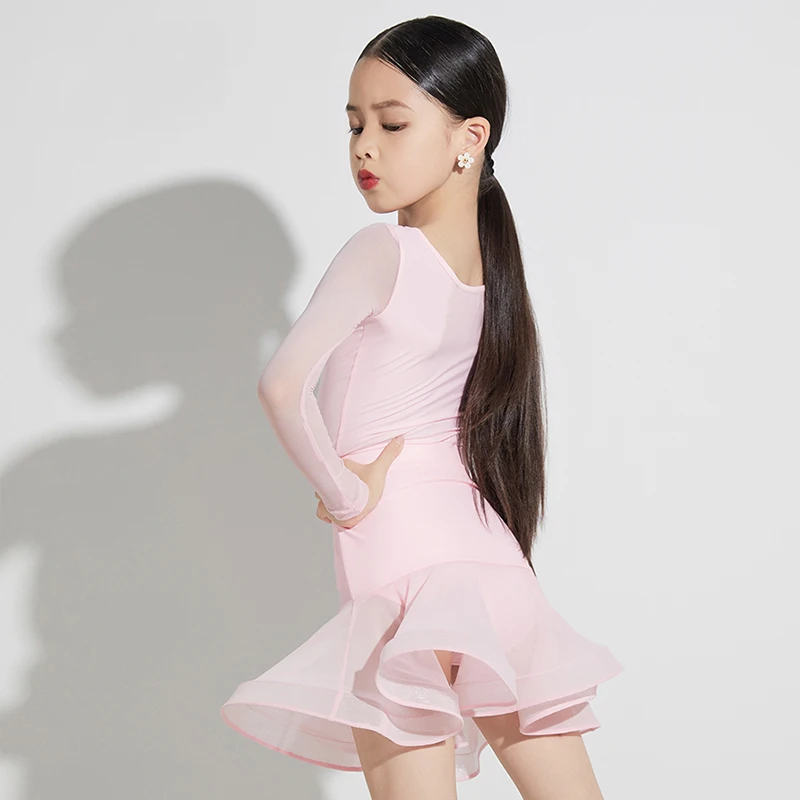 فساتين مسابقة قاعة الرقص للأطفال البنات الوردي السالسا التانغو السامبا رومبا الرقص اللاتينية فستان أطفال ملابس الرقص العروض