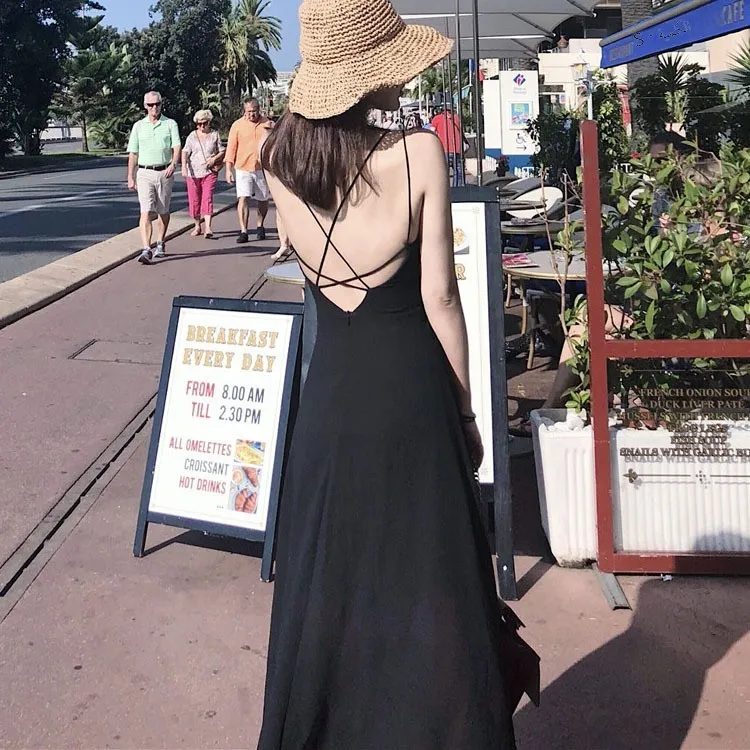 E Vestido de Playa Rojo sin Espalda para Mujer, Vestido Largo sin Mangas con Cintura Alta para Vacaciones de Verano, I...