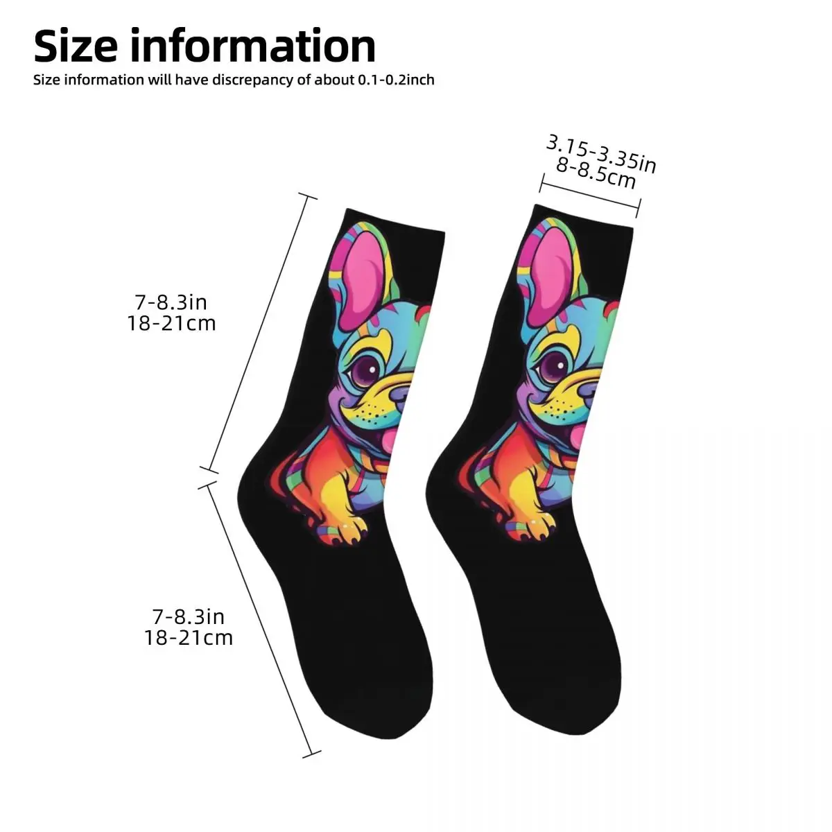 Windproof 3D Print Unisex Socks, Cute Pets, Bulldog Pattern, Happy Street Style, Crazy Sock, Não Marca