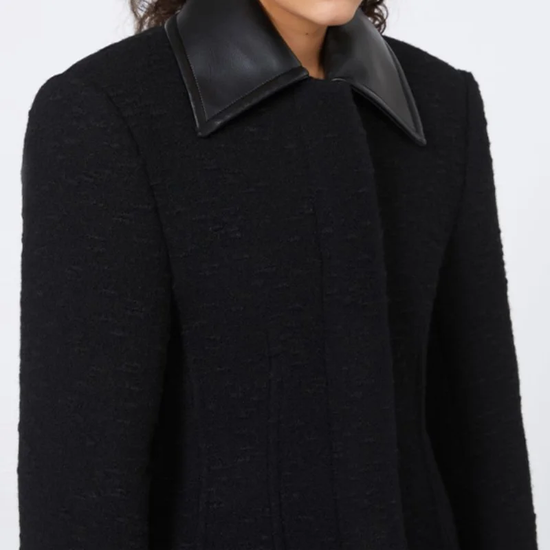 Shirt Collar Slim Fit Black Coat Fashion Single Breasted Long Sleeve High Street Overcoat 2025 New Winter High Street Outerwear