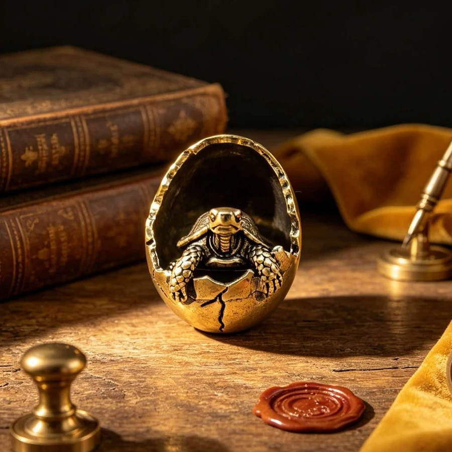 Vintage Brass Broken-Shell Baby Turtle Figurine, Finely Crafted with 3D Engraving, Mini Desktop Decoration Craft, Fun and Creative Statue, Display Piece for Study Room and Bookshelf, Niche Collectible, Lucky and Auspicious Small Accessory, Holiday Gift, Tea Table and Entryway Micro-Landscape Decoration, European Retro Style, Fine Texture, Compact and Portable, Home and Office Decoration, Window Display Piece