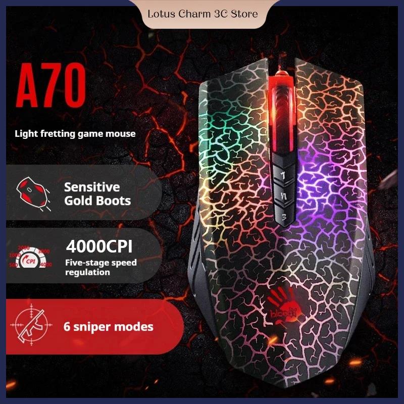 A4tech Bloody A70 4000cpi Colorful Glare Wired Gaming Mouse Professional Gamer Mouse For Pc Laptop Macro Definition Programming