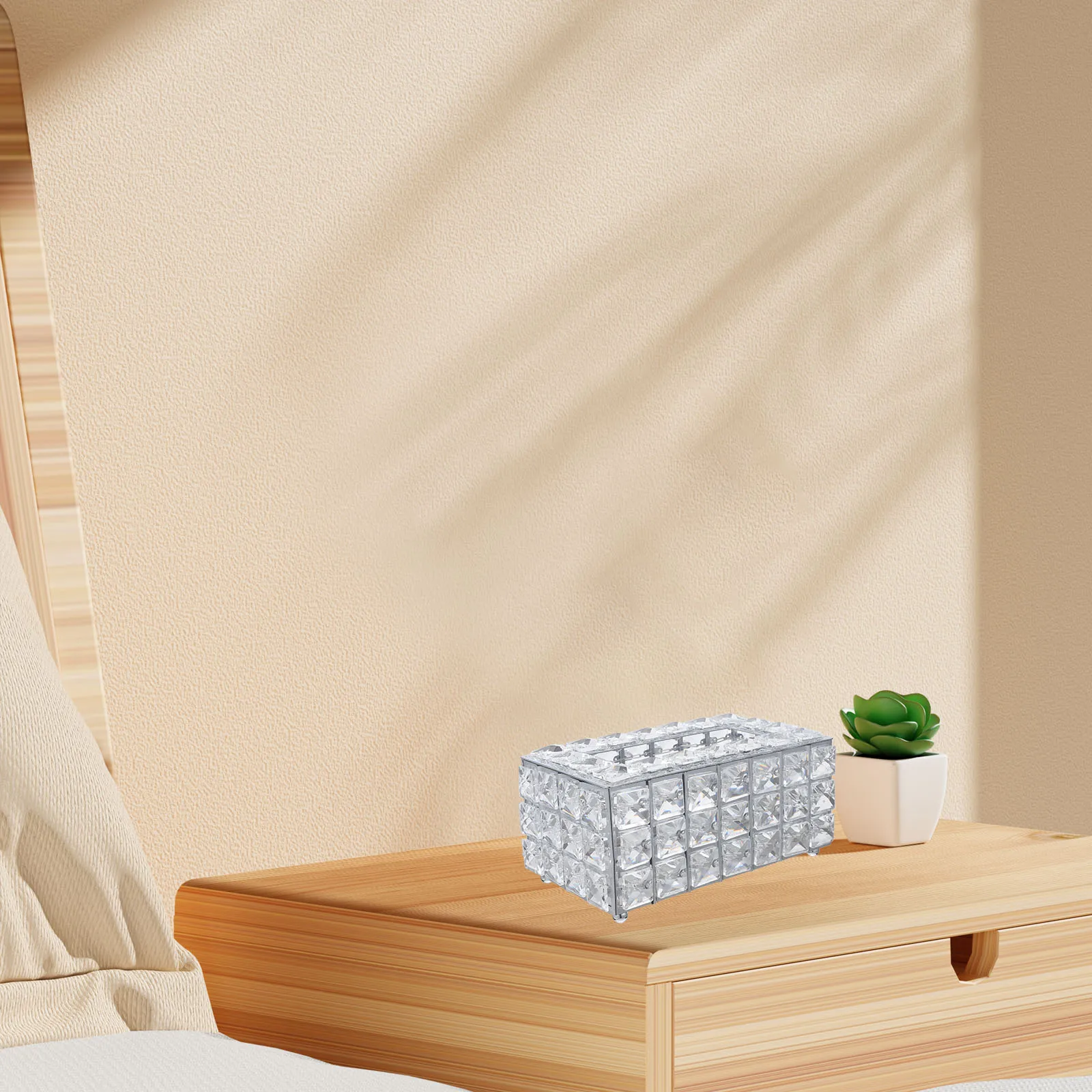 

Storage Box Metal Crystal Carton Modern Decorative Boxes Tissue Cover Rectangular