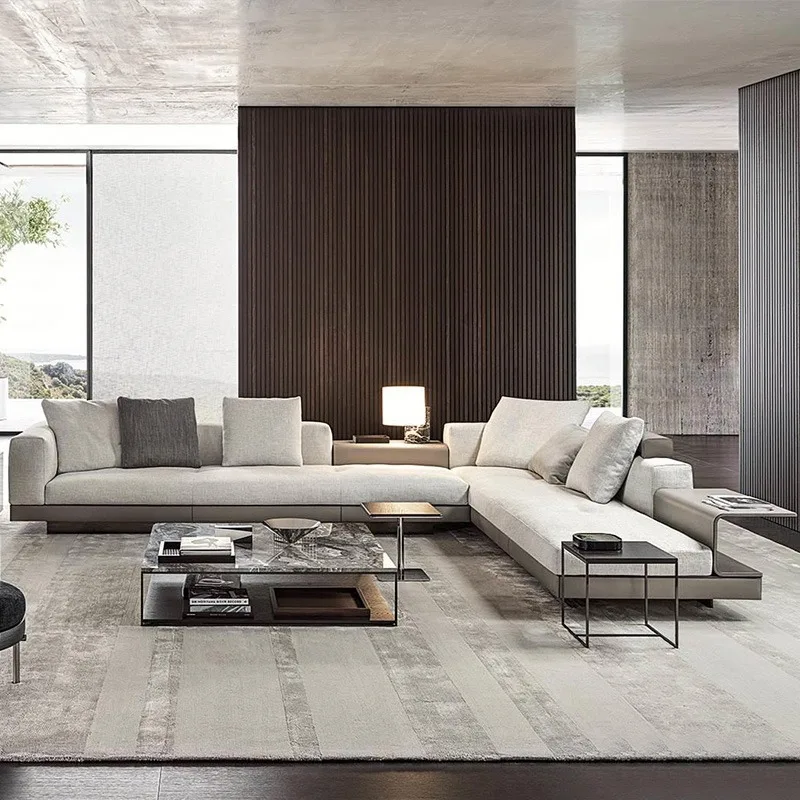 Italian minimalist leather sofa high-end villa atmospheric living room straight row modern simple small apartment type