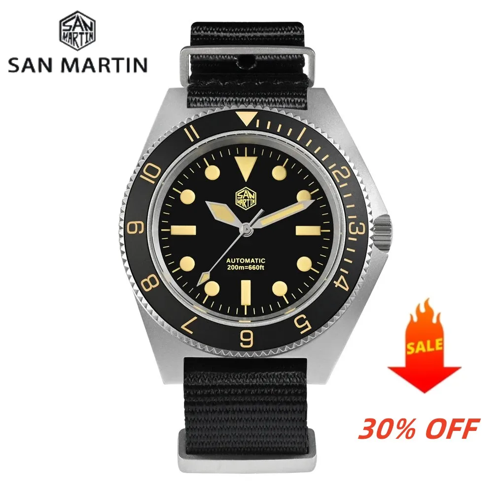 

San Martin New 40mm Diving Watch NH35 Automatic Men Mechanical Wristwatch Sapphire Nylon Strap Full Luminous Waterproof 200m