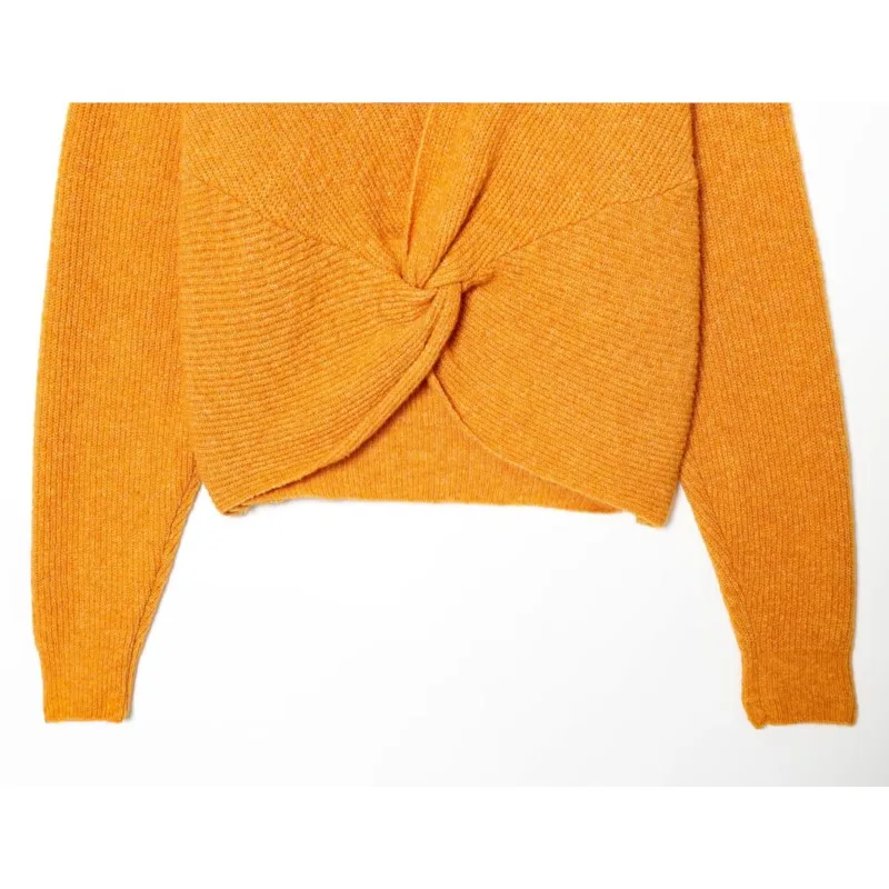 เสื้อสเวตเตอร์ถักสำหรับผู้หญิง สไตล์ลำลอง คอทรงโอ แขนยาว ดีไซน์ผูกโบว์ด้านหลัง เรียบง่าย ทันสมัย เหมาะสำหรับฤดูใบไม้ผลิและฤดูใบไม้ร่วง