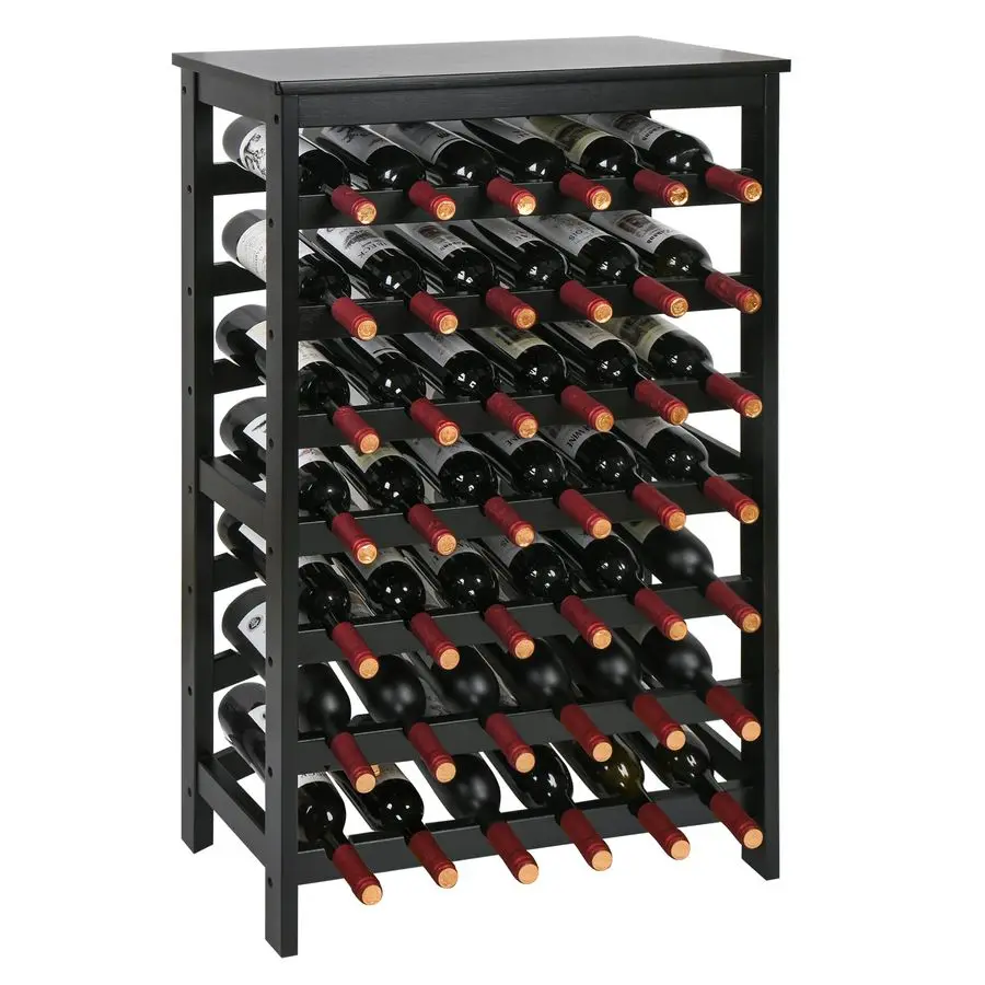 

42 Bottles Bamboo Wine Rack,7Tier Wine Rack Freestanding Floor with Table Top, Wine Storage Shelf for Kitchen Dining Room Bar,Bl
