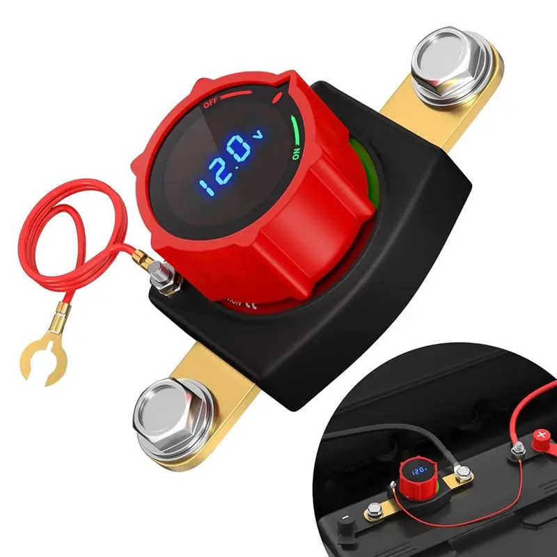 ABWZ-Car Battery Cut Off Switch Side Post 12V 300A Led Voltage Display Negative On/Off 3/8