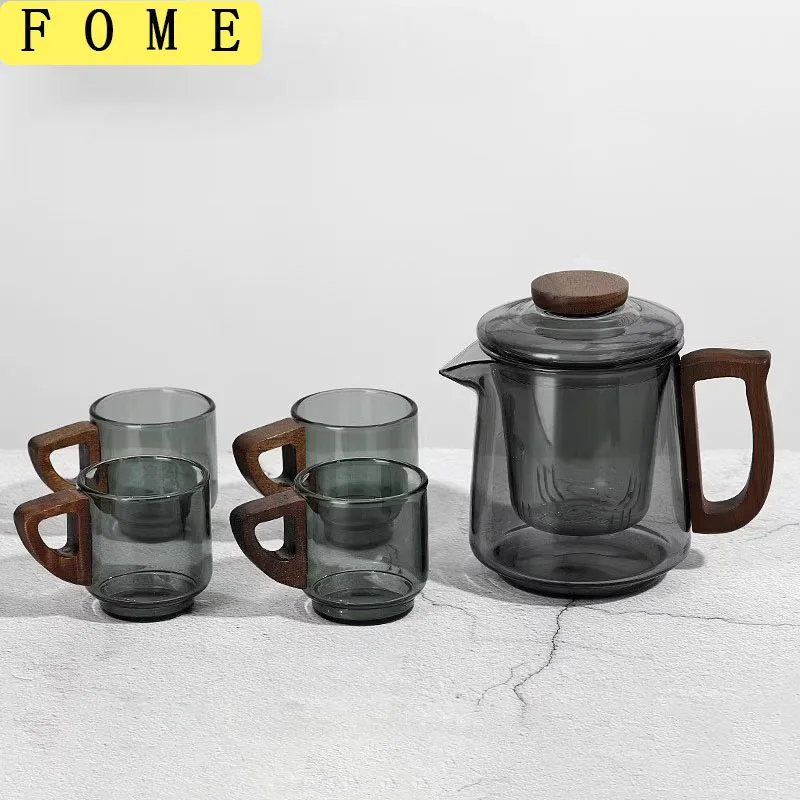 

5pcs Set Heat-Resistant Teapot With Cup Wood Handle Tea Kettle With Removable Infuser Teapot Blooming And Loose Leaf Tea Maker