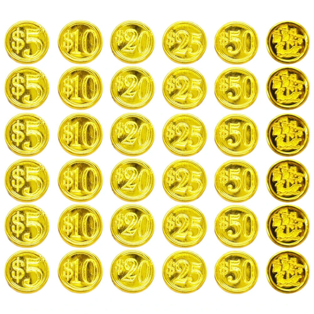 48pcs Plastic Pirate Treasure Coins Halloween Kids Birthday Party Decoration Fake Coins Treasure Hunt Toys Props