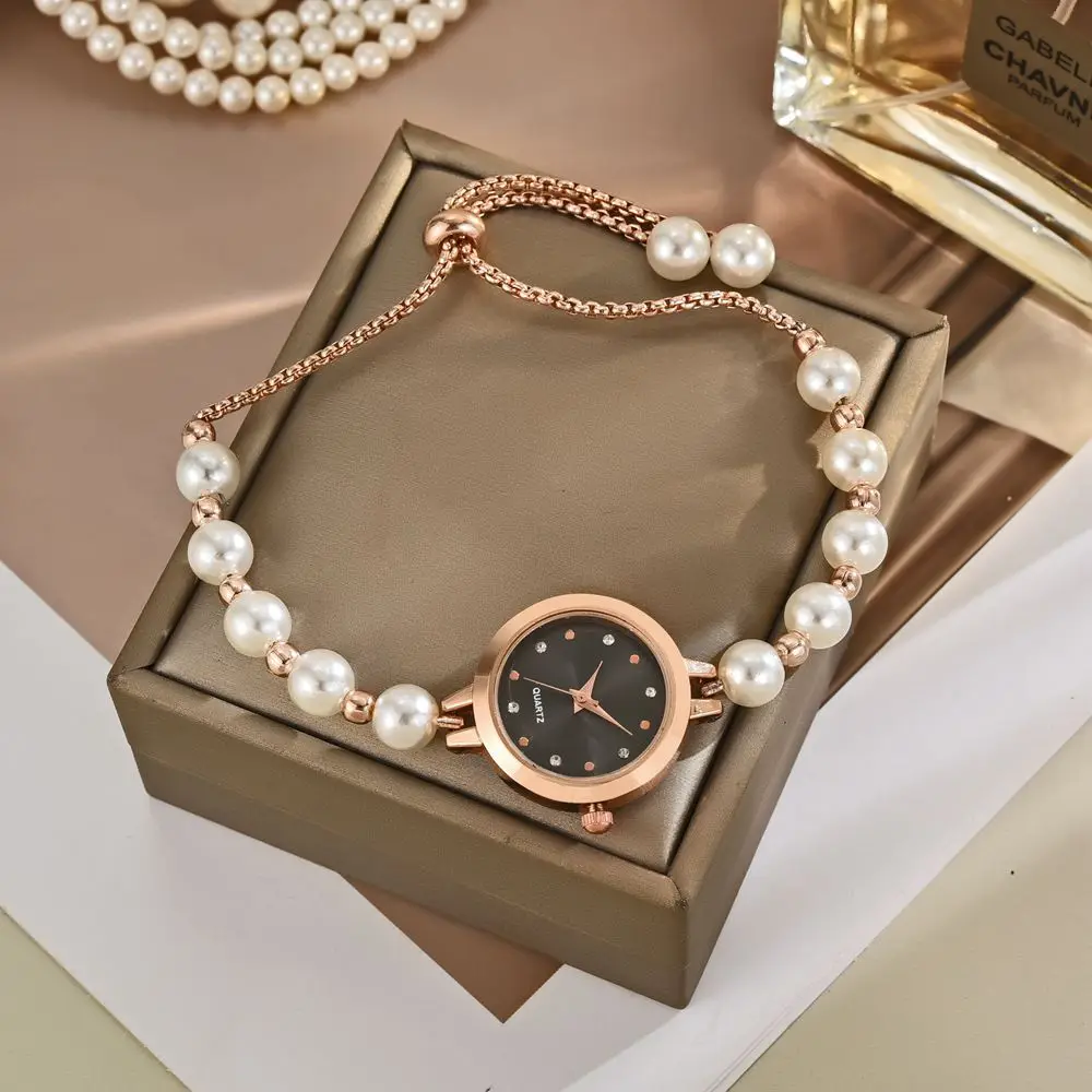 New Vintage Pearl Bracelet Women's Quartz Watch Adjustable Strap Watch Luxury Gold Small Dial Ladies Wristwatch