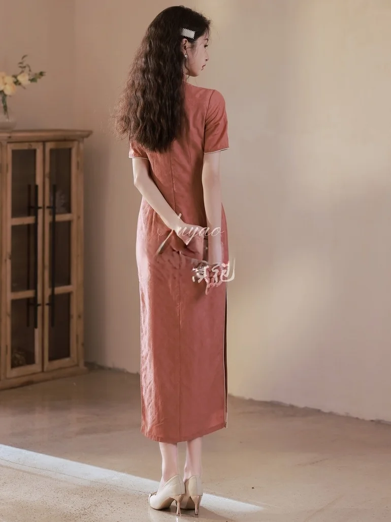 Women Red Cheongsam Summer Short Sleeve Vintage Dress Slim Daily Wear Elegant Chinese Traditional Short Qipao S To XXL