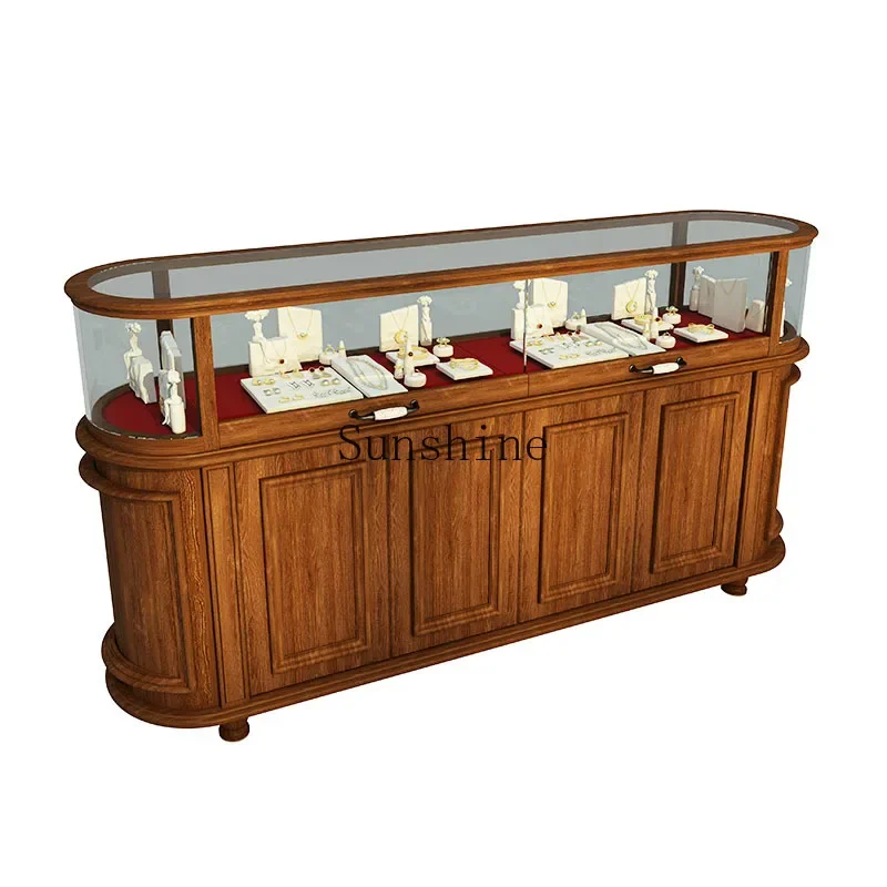 

Clothing store oval jewelry Nakajima exhibition table retro glass side cabinet display booth customization