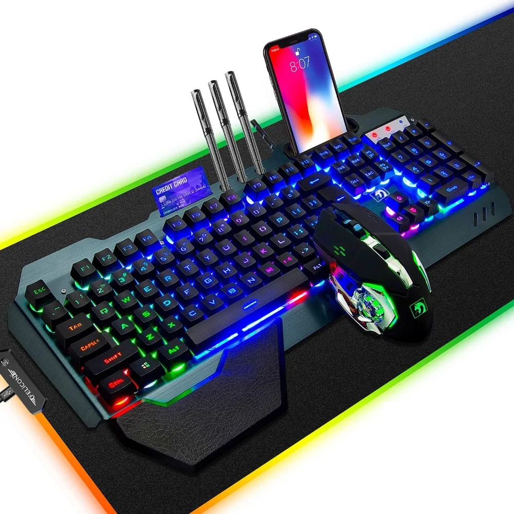Wired RGB Backlit Mechanical Keyboard and Mouse Set with 3200 DPI Mouse and Large RGB Mouse Pad for PC Gaming and Office Use