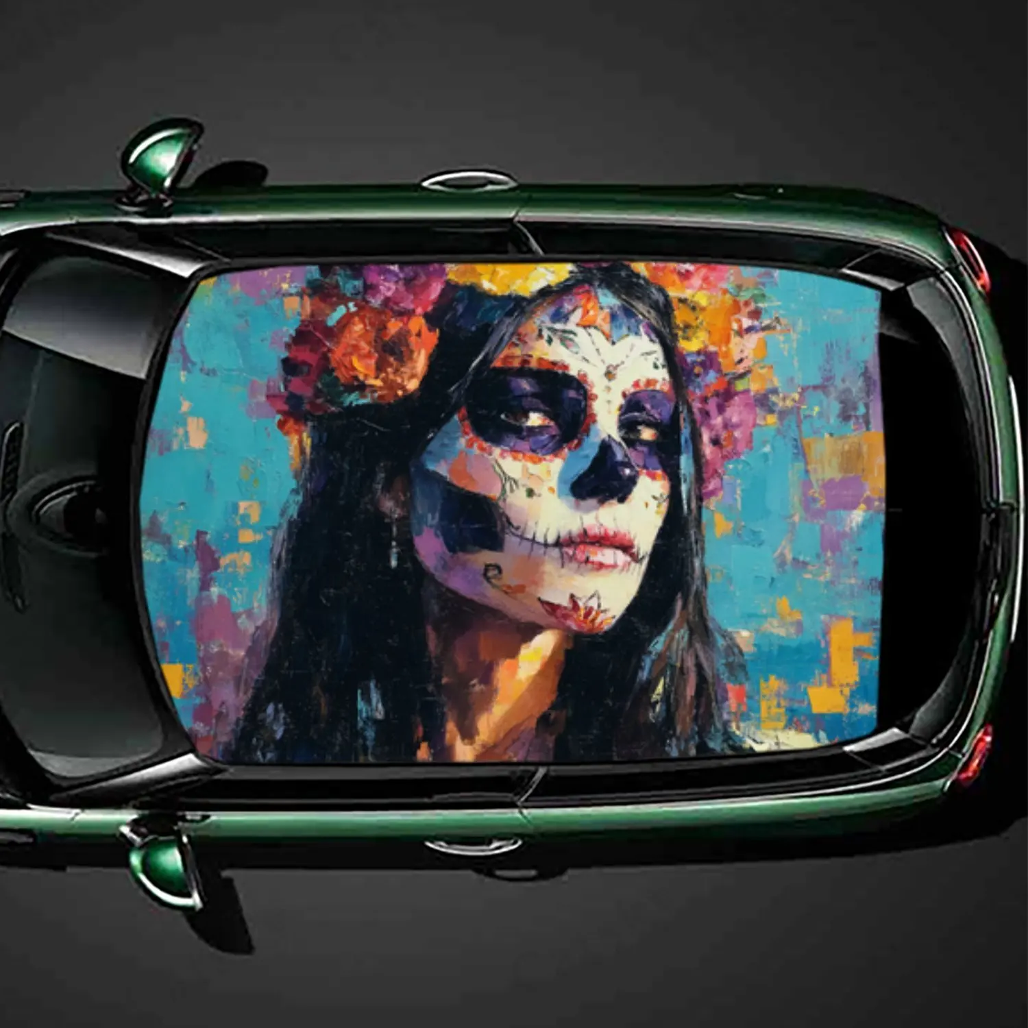 

Mystical Skull - faced Lady with Floral Decor Car Roof Sticker PVC Self Waterproof stick , Striking Auto Exterior Accessories De